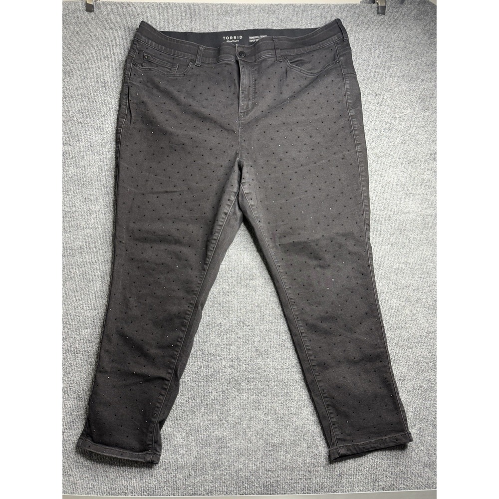 Torrid Bombshell Skinny‎ Jeans Womens 24 R Stretch Waist Black Rhinestones Soft